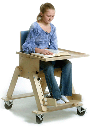K3 chair with tray and casters.